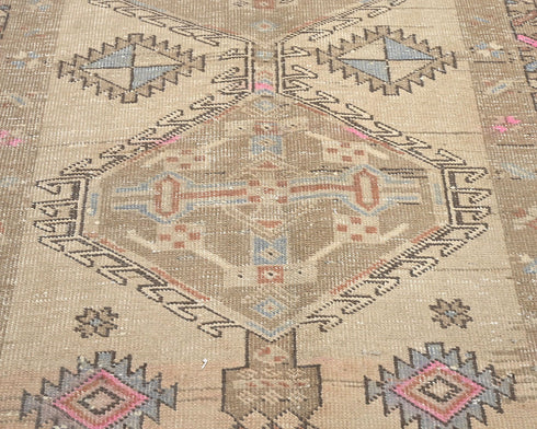 11 Ft Vintage Brown Persian Style Hand Knotted Low Pile Wool Runner Rug